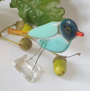 Fused glass bird ornament for the home